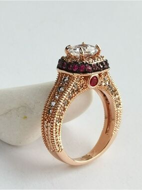 S 14k Rose Gold vermeil cz cathedral set ring Size 6 🆕